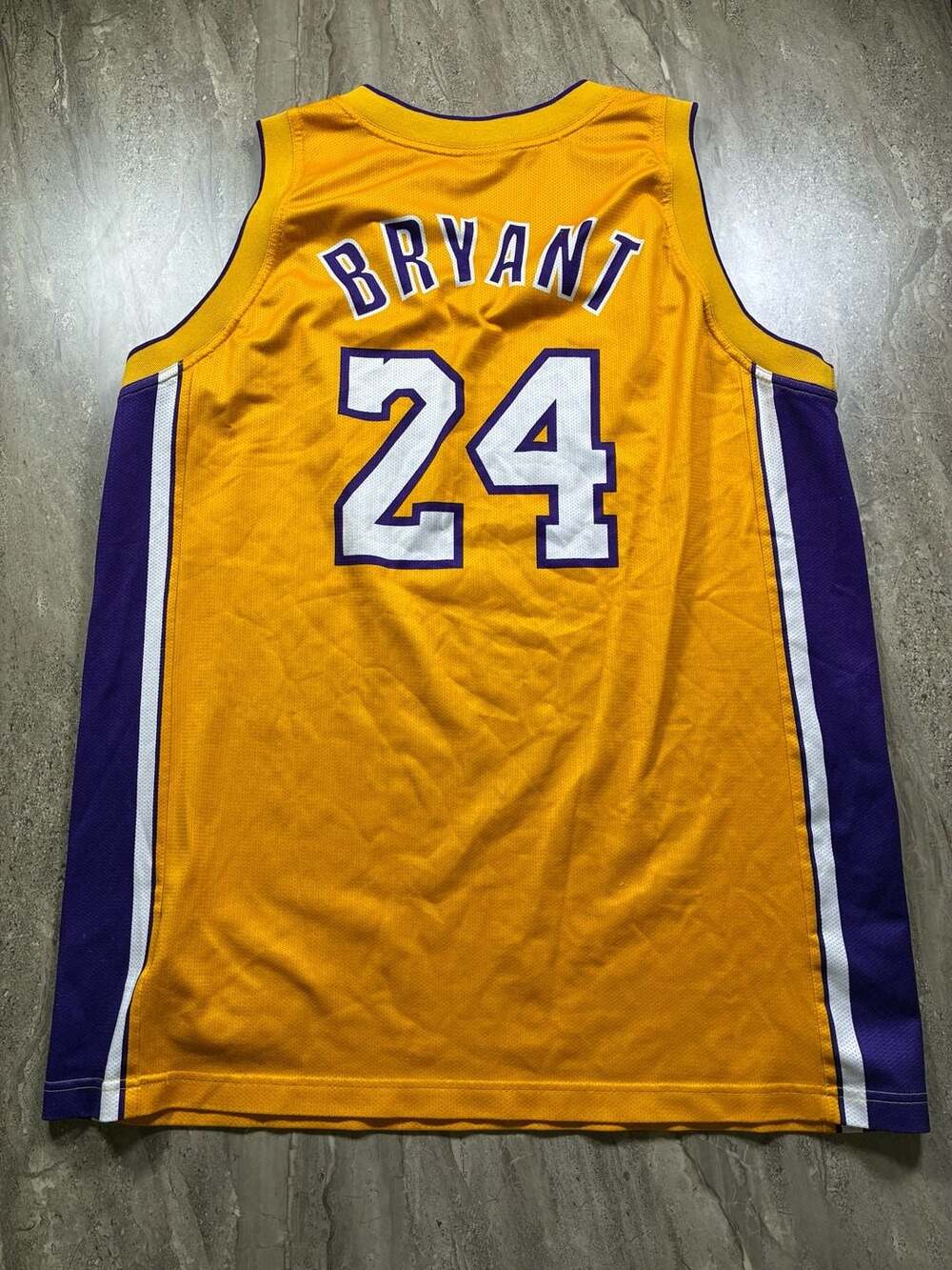 Champion Kobe Bryant #24 Los Angeles Lakers NBA Jersey Yellow Purple Size XXL